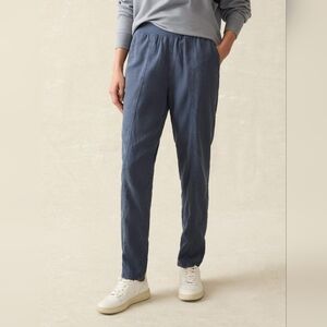 Faherty The Arlie Day Pant Navy Blue Linen Cotton Blend Pull On Size Small